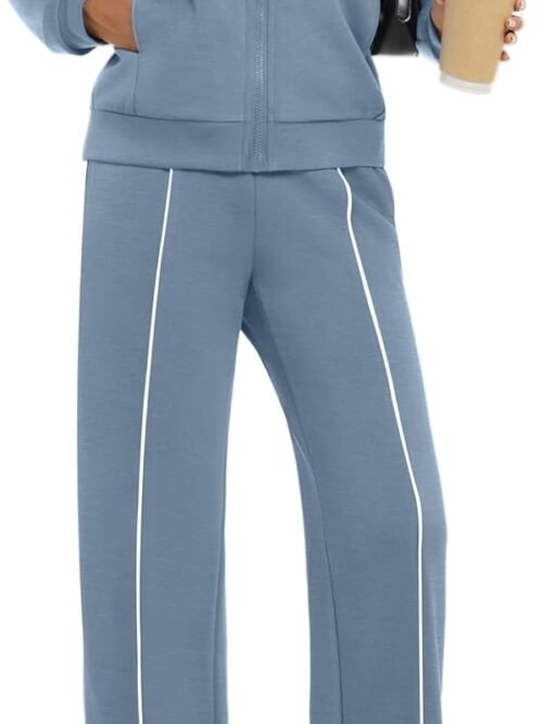 Womens 2 Piece Outfits  Casual Zip Up Sweatsuits Lounge Set Airport Travel Wide Leg Pants Striped Tracksuit