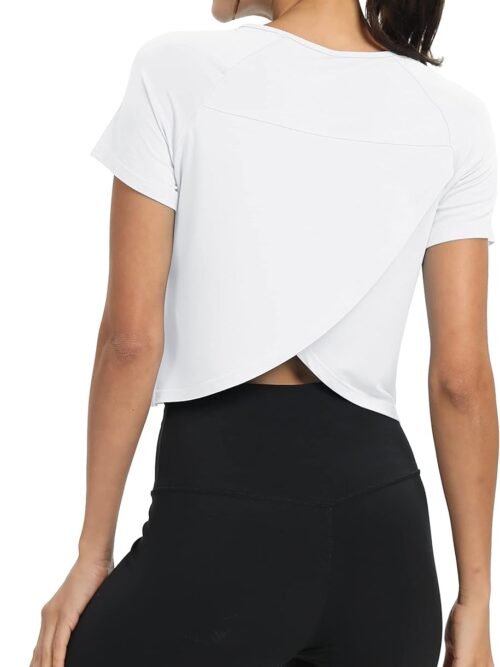 Workout Tops for Women Cropped Split Back Athletic Gym Exercise Shirts Loose Fit