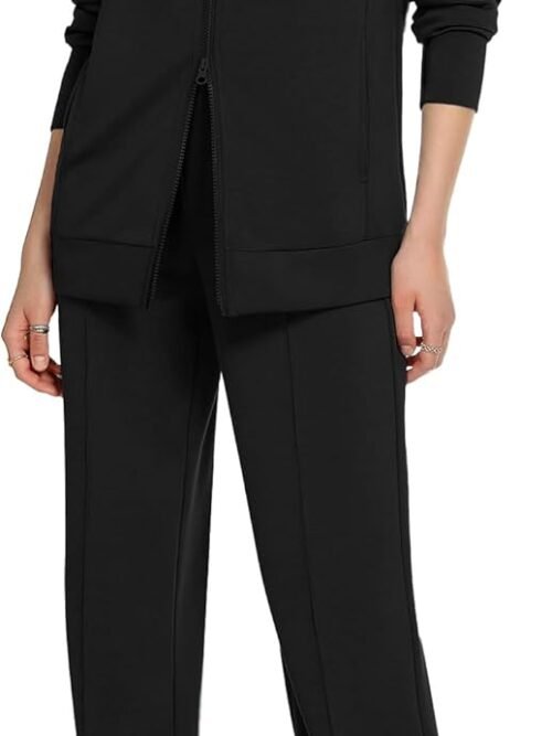 Women's 2 Piece Sweatsuit Sets Lounge Outfits Long Sleeve Double Zipper Sweatshirt Track Pants Casual Tracksuit