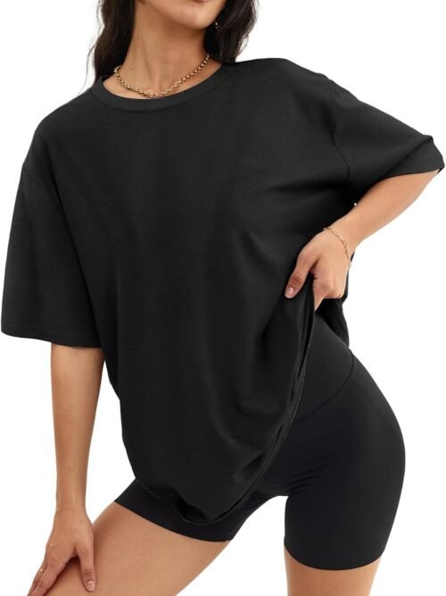 Womens  T Shirts Loose Fit Crewneck Short Sleeve Tops Summer Casual Blouse Y2K  Basic Tee Beach