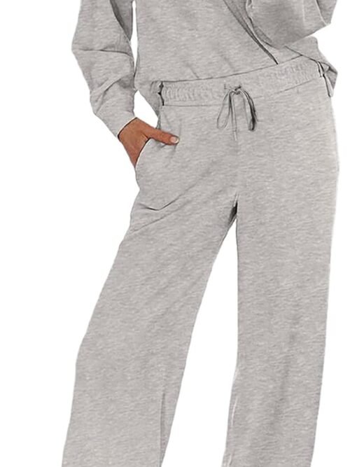 Two Piece Sets for Women Lounge Sets Casual V Neck Sweatshirt and Wide Leg Sweatpants Matching Sets Women Clothing