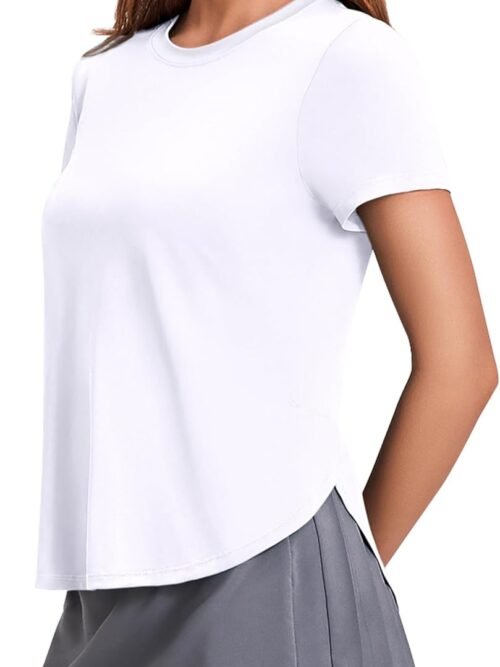 Workout Tops for Women UPF 50+ Yoga Shirts Short Sleeve Athletic Tops with Side Slits Running Gym Tee Top Loose Fit