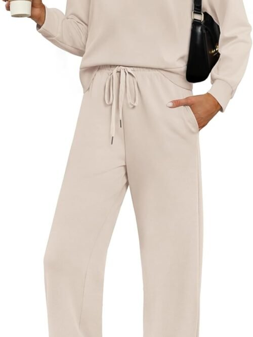 Two Piece Sets for Women Fall Outfits Lounge Sets Mock Neck Tops Wide Leg Pants Vacation Travel Airport Outfits