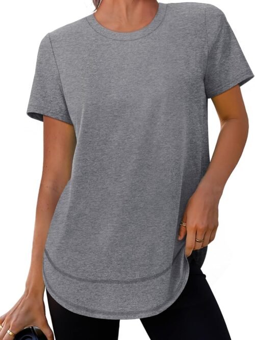 Womens Workout Tops Short Sleeve Shirts with Sun Protection Trendy Spring Summer Outfits S-3XL