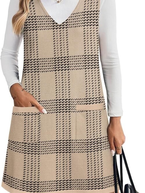Women's Sweater Vest Dresses for Women  V Neck Sleeveless Knit Pullover Sweater with Pockets Fall Winter Outfits