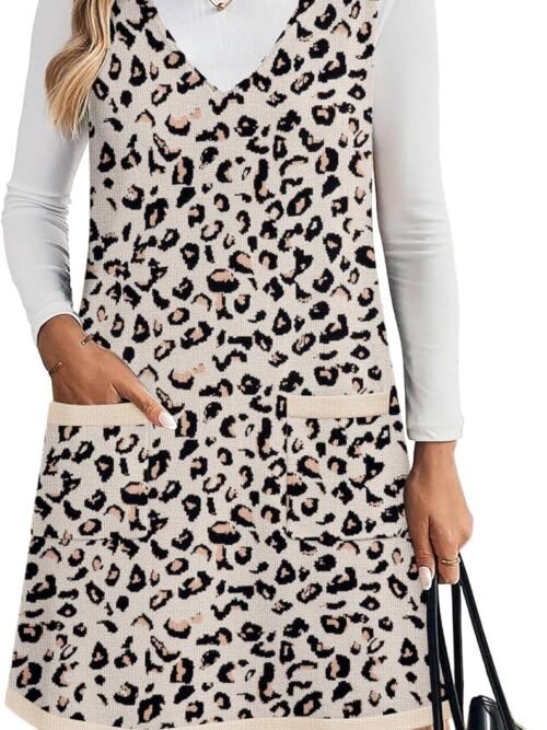 Women's Sweater Vest Dresses for Women  V Neck Sleeveless Knit Pullover Sweater with Pockets Fall Winter Outfits