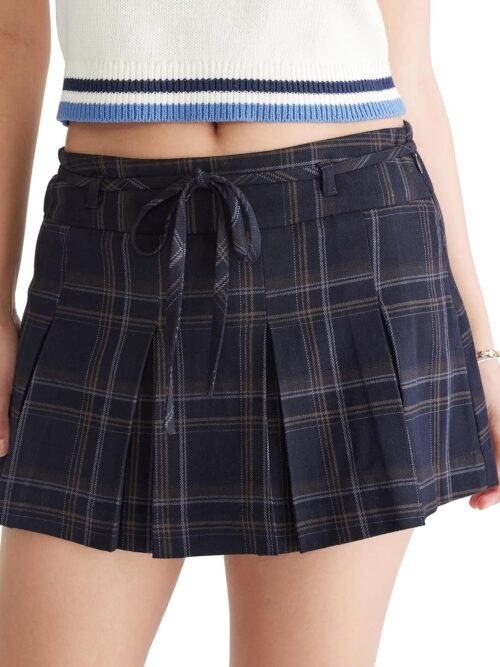 Women's Low-Waisted Houndstooth Lace-Up Skort