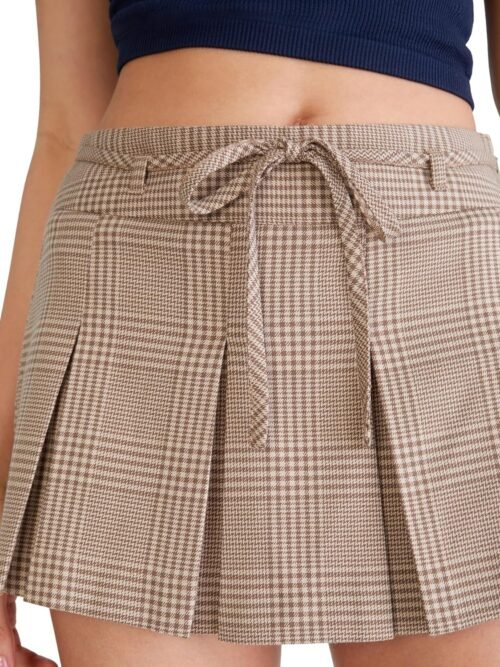 Women's Low-Waisted Houndstooth Lace-Up Skort